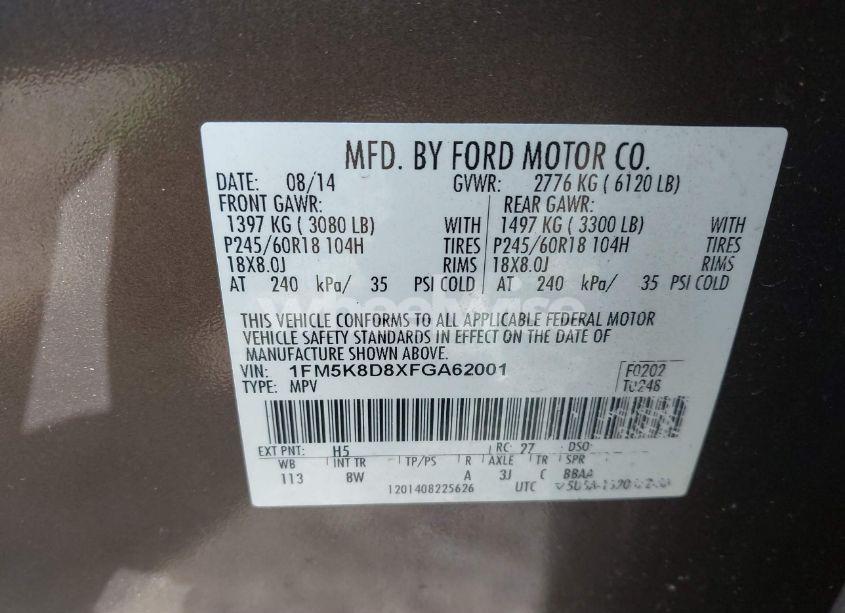 Photo 9 of 2015 Ford Explorer XLT (VIN 1FM5K8D8XFGA62001)