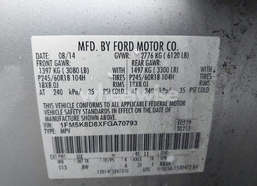 Photo 9 of 2015 Ford Explorer XLT (VIN 1FM5K8D8XFGA70793)