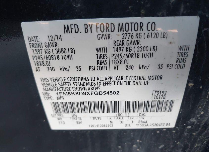 Photo 9 of 2015 Ford Explorer XLT (VIN 1FM5K8D8XFGB54502)