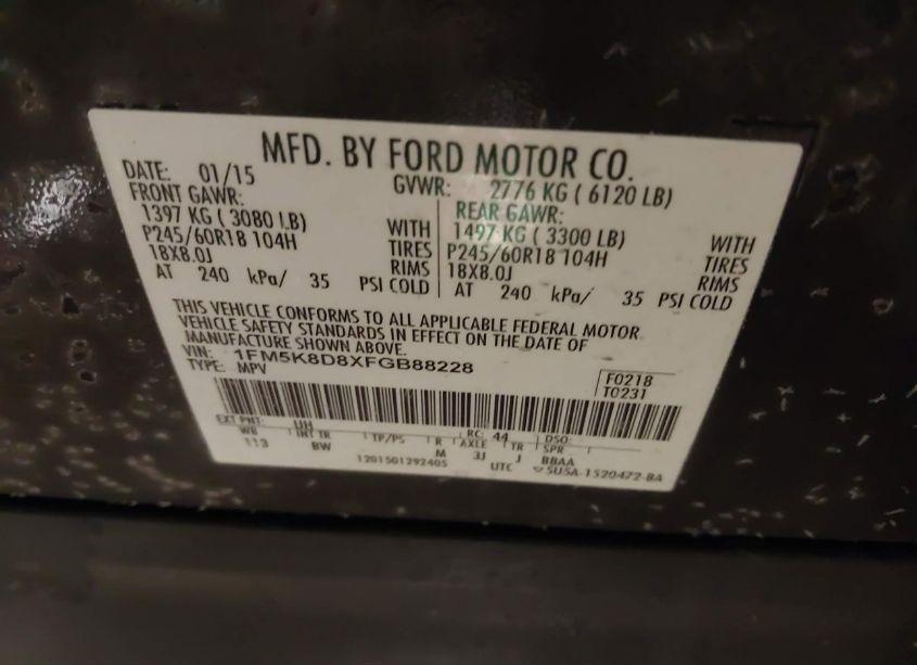 Photo 9 of 2015 Ford Explorer XLT (VIN 1FM5K8D8XFGB88228)