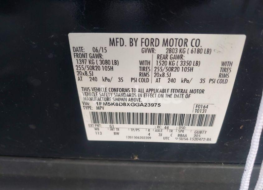 Photo 9 of 2016 Ford Explorer XLT (VIN 1FM5K8D8XGGA23975)