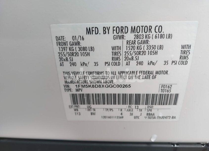 Photo 9 of 2016 Ford Explorer XLT (VIN 1FM5K8D8XGGC00265)