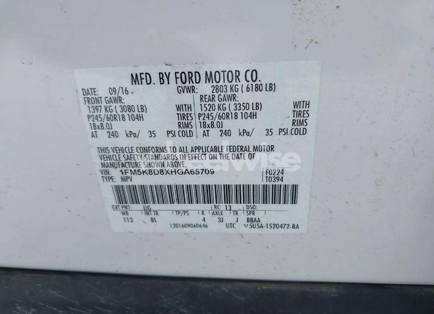 Photo 9 of 2017 Ford Explorer XLT (VIN 1FM5K8D8XHGA65709)