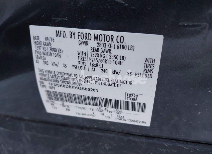 Photo 9 of 2017 Ford Explorer XLT (VIN 1FM5K8D8XHGA85281)