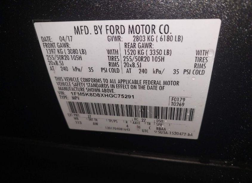 Photo 9 of 2017 Ford Explorer XLT (VIN 1FM5K8D8XHGC75291)