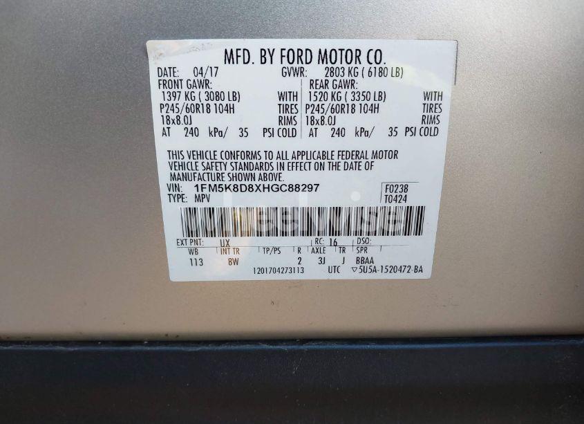 Photo 9 of 2017 Ford Explorer XLT (VIN 1FM5K8D8XHGC88297)