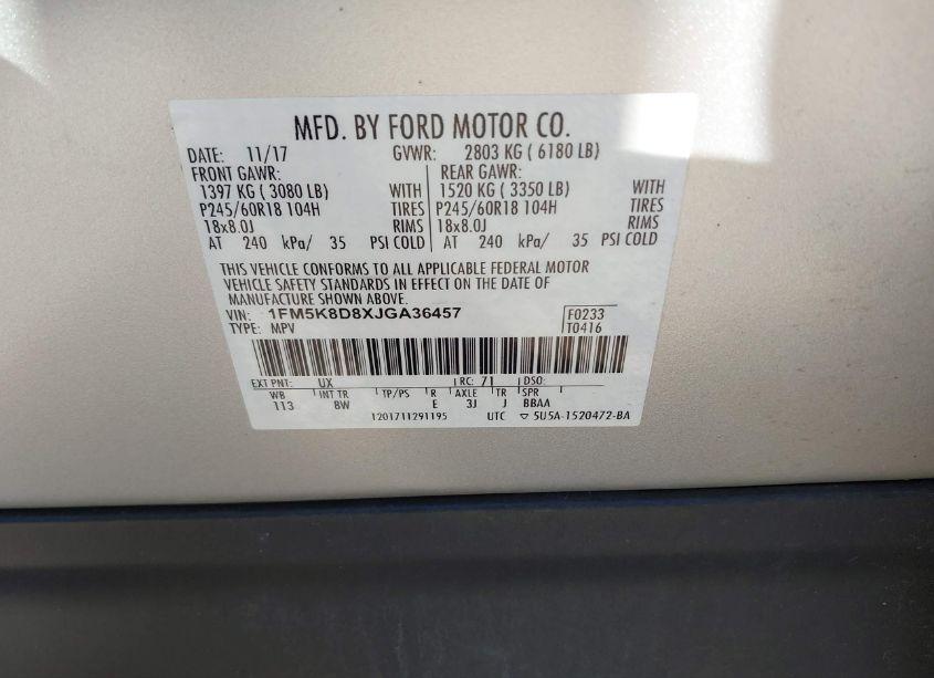 Photo 9 of 2018 Ford Explorer XLT (VIN 1FM5K8D8XJGA36457)