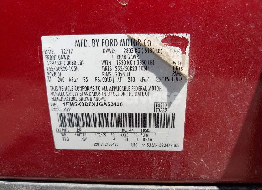 Photo 9 of 2018 Ford Explorer XLT (VIN 1FM5K8D8XJGA53436)