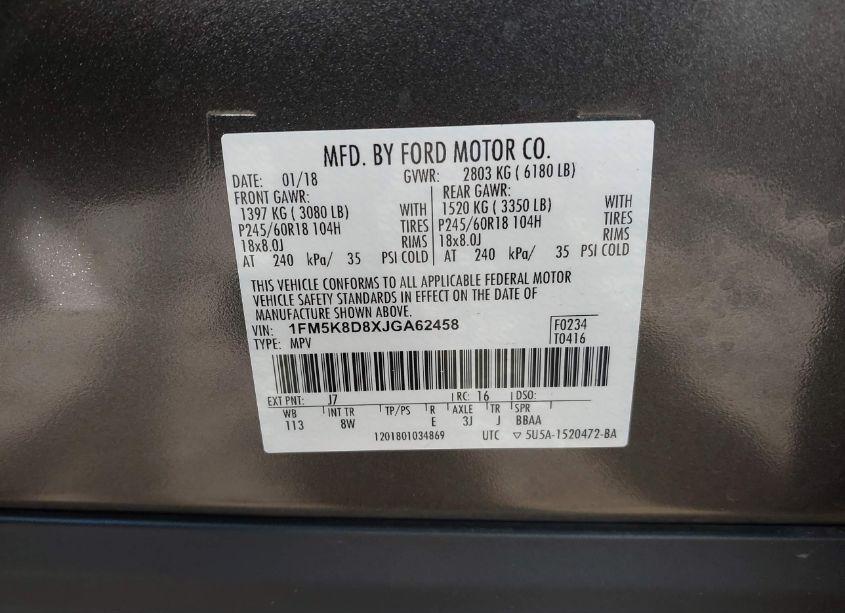 Photo 9 of 2018 Ford Explorer XLT (VIN 1FM5K8D8XJGA62458)