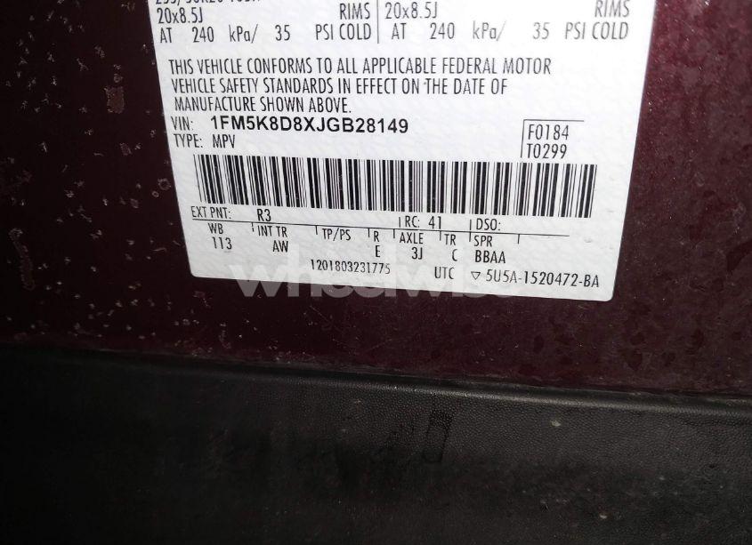 Photo 9 of 2018 Ford Explorer XLT (VIN 1FM5K8D8XJGB28149)