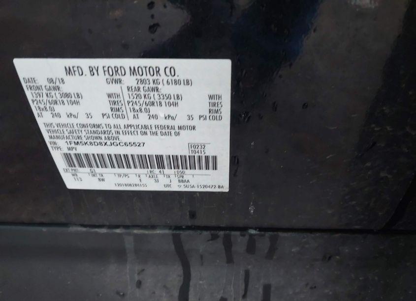 Photo 9 of 2018 Ford Explorer XLT (VIN 1FM5K8D8XJGC65527)