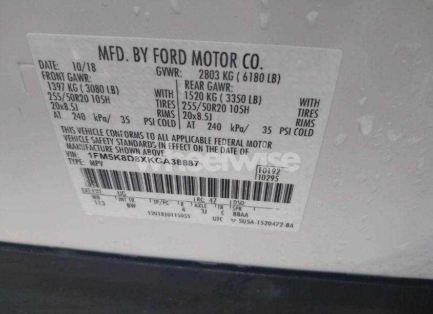 Photo 9 of 2019 Ford Explorer XLT (VIN 1FM5K8D8XKGA38887)