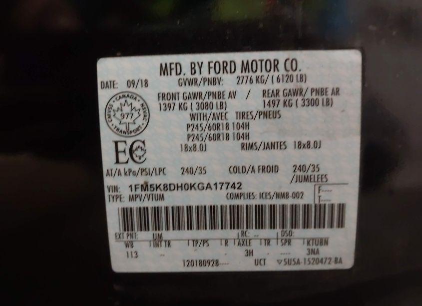 Photo 9 of 2019 Ford Explorer XLT (VIN 1FM5K8DH0KGA17742)