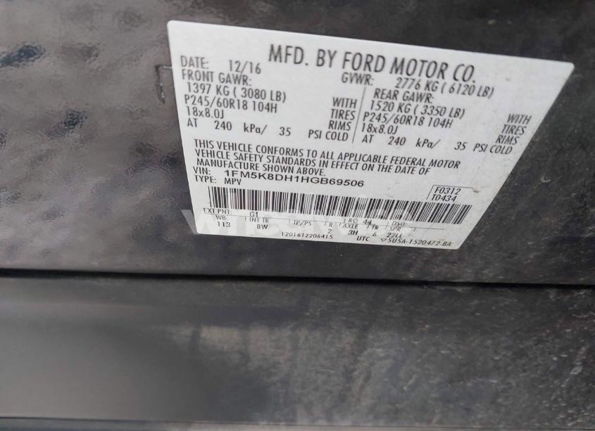 Photo 9 of 2017 Ford Explorer XLT (VIN 1FM5K8DH1HGB69506)