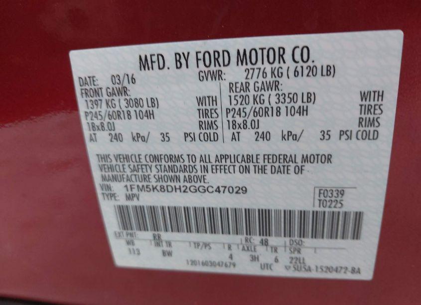 Photo 9 of 2016 Ford Explorer XLT (VIN 1FM5K8DH2GGC47029)