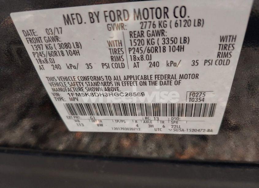 Photo 9 of 2017 Ford Explorer XLT (VIN 1FM5K8DH3HGC28569)