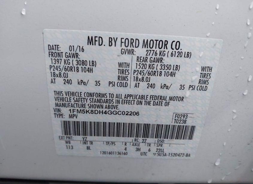 Photo 9 of 2016 Ford Explorer XLT (VIN 1FM5K8DH4GGC02206)