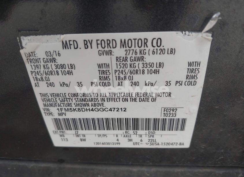 Photo 9 of 2016 Ford Explorer XLT (VIN 1FM5K8DH4GGC47212)