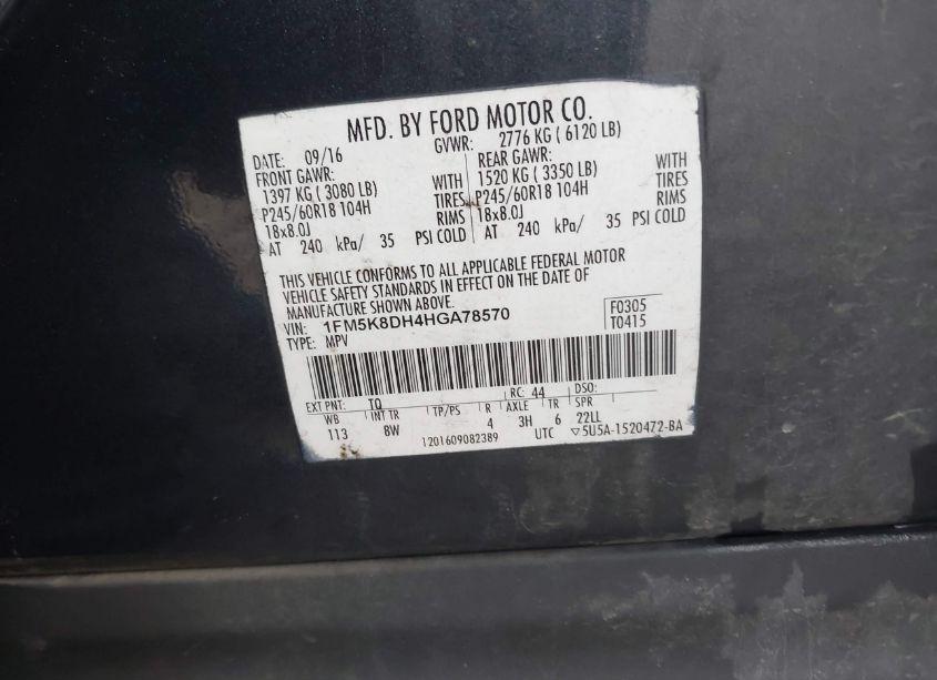 Photo 9 of 2017 Ford Explorer XLT (VIN 1FM5K8DH4HGA78570)