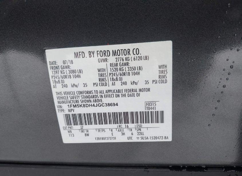 Photo 9 of 2018 Ford Explorer XLT (VIN 1FM5K8DH4JGC38694)