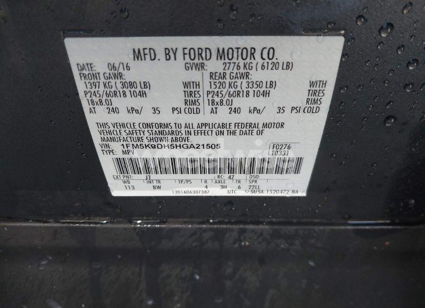 Photo 9 of 2017 Ford Explorer XLT (VIN 1FM5K8DH5HGA21505)