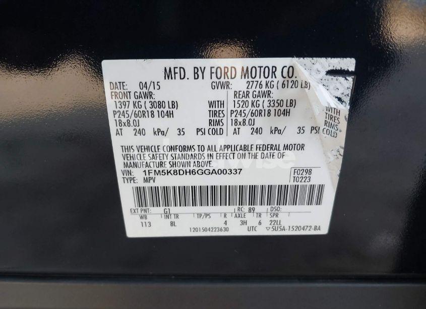 Photo 9 of 2016 Ford Explorer XLT (VIN 1FM5K8DH6GGA00337)