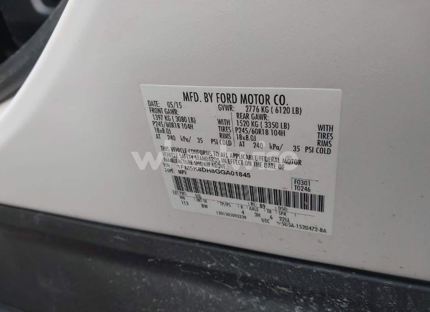 Photo 9 of 2016 Ford Explorer XLT (VIN 1FM5K8DH8GGA01845)