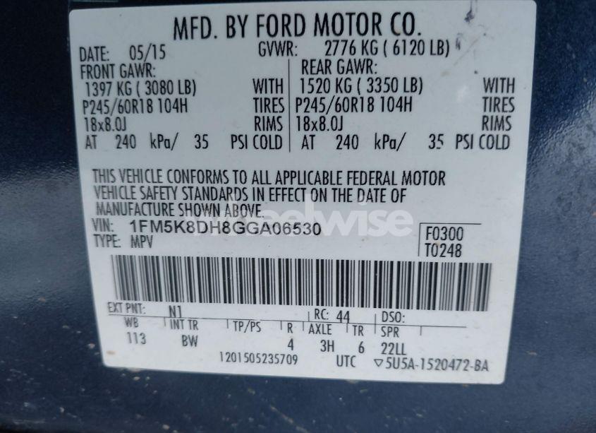 Photo 9 of 2016 Ford Explorer XLT (VIN 1FM5K8DH8GGA06530)