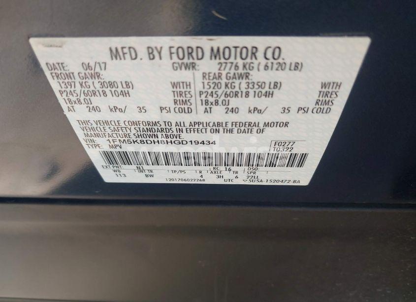 Photo 9 of 2017 Ford Explorer XLT (VIN 1FM5K8DH8HGD19434)