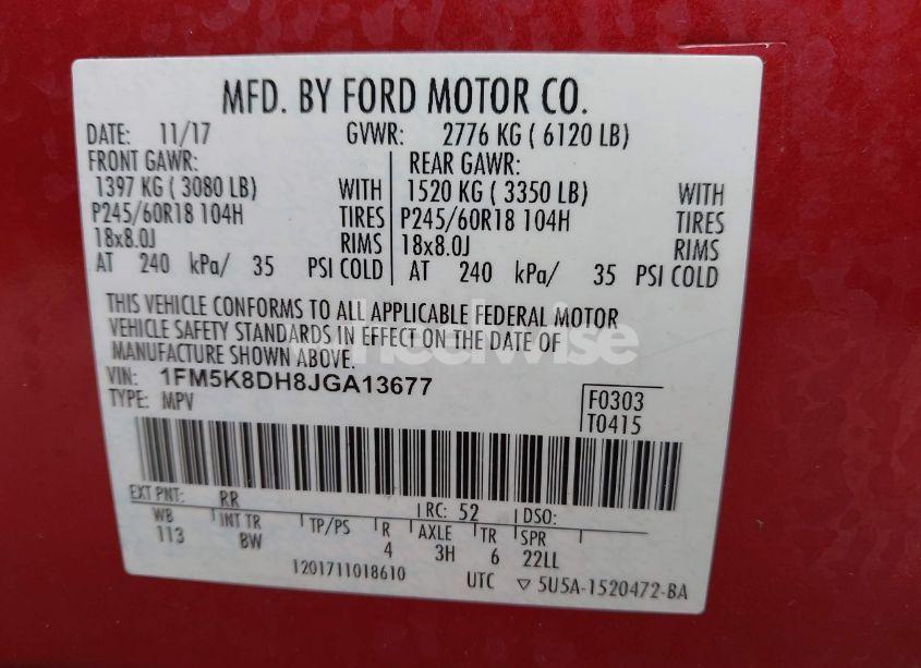 Photo 9 of 2018 Ford Explorer XLT (VIN 1FM5K8DH8JGA13677)