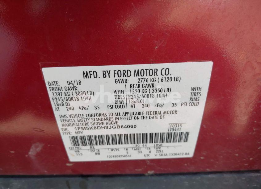 Photo 9 of 2018 Ford Explorer XLT (VIN 1FM5K8DH9JGB64060)