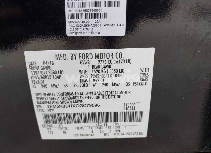 Photo 9 of 2016 Ford Explorer XLT (VIN 1FM5K8DHXGGC79596)