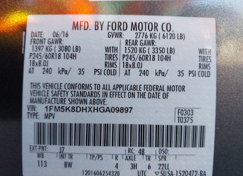 Photo 9 of 2017 Ford Explorer XLT (VIN 1FM5K8DHXHGA09897)