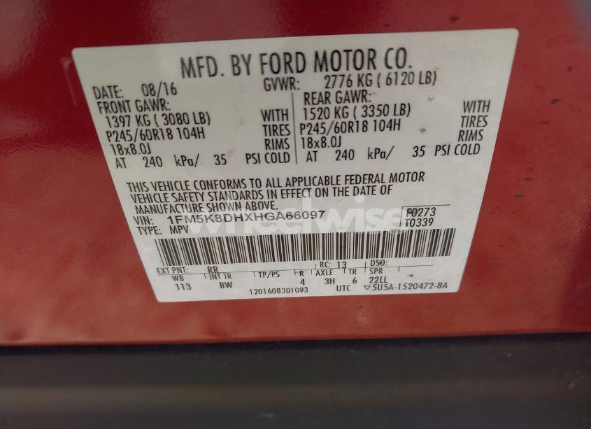 Photo 9 of 2017 Ford Explorer XLT (VIN 1FM5K8DHXHGA66097)