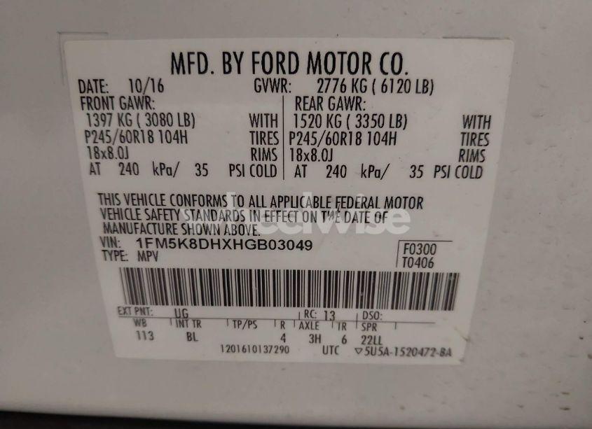 Photo 9 of 2017 Ford Explorer XLT (VIN 1FM5K8DHXHGB03049)