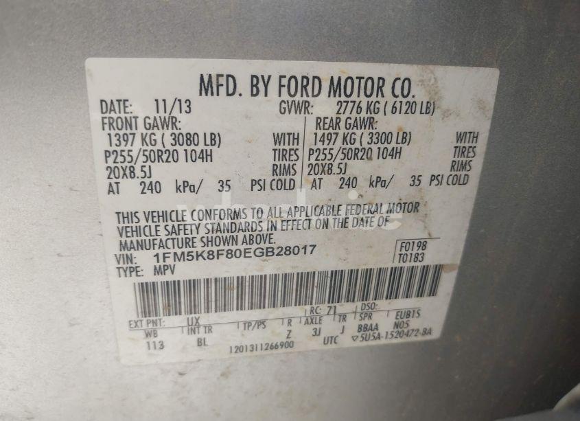 Photo 9 of 2014 Ford Explorer LIMITED (VIN 1FM5K8F80EGB28017)