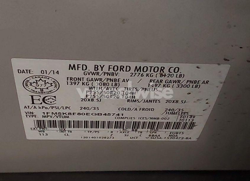 Photo 9 of 2014 Ford Explorer LIMITED (VIN 1FM5K8F80EGB45741)