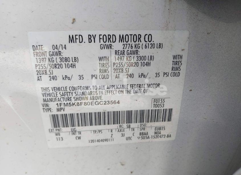 Photo 9 of 2014 Ford Explorer LIMITED (VIN 1FM5K8F80EGC23564)