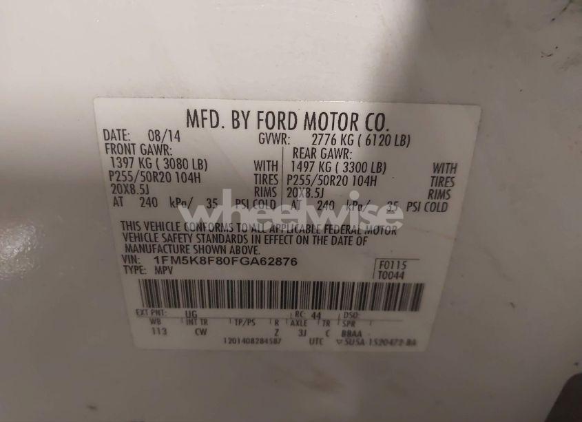 Photo 9 of 2015 Ford Explorer LIMITED (VIN 1FM5K8F80FGA62876)