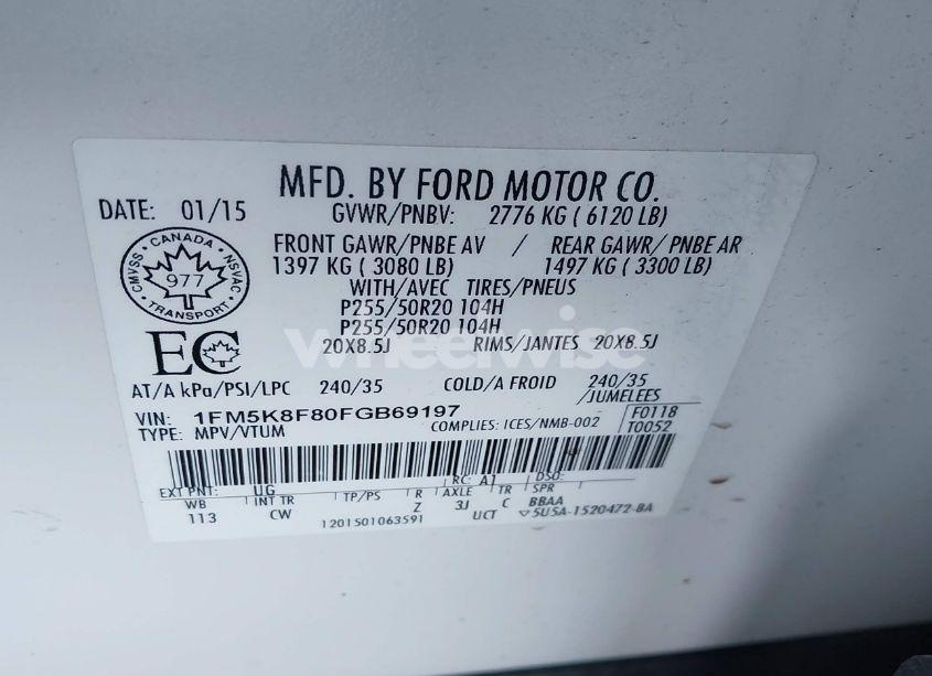 Photo 9 of 2015 Ford Explorer LIMITED (VIN 1FM5K8F80FGB69197)