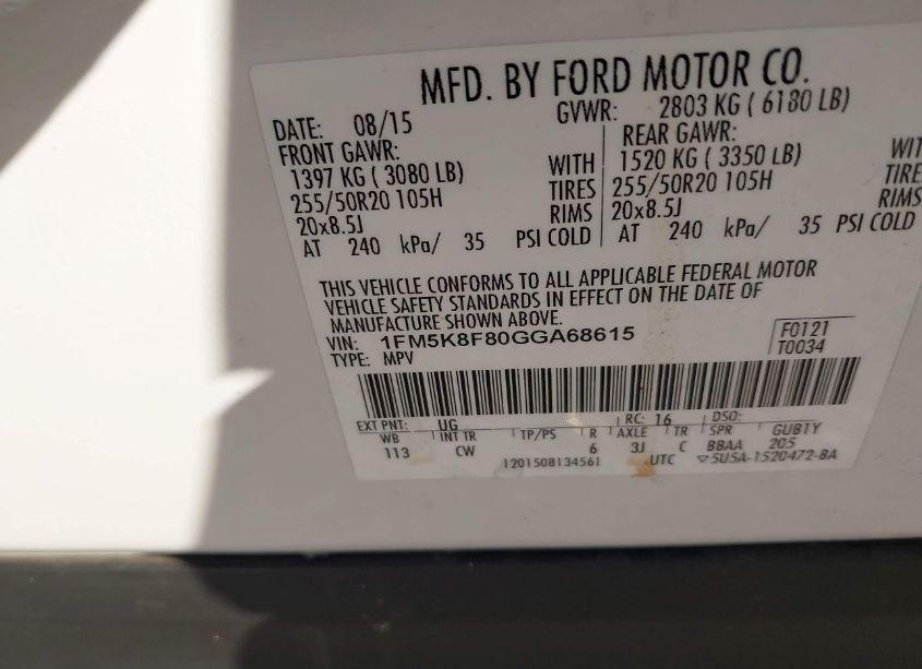 Photo 9 of 2016 Ford Explorer LIMITED (VIN 1FM5K8F80GGA68615)