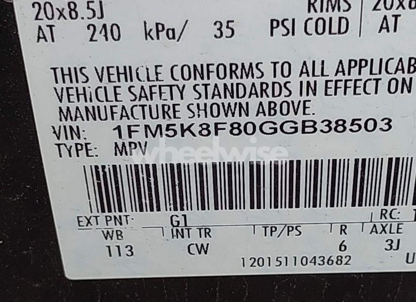 Photo 9 of 2016 Ford Explorer LIMITED (VIN 1FM5K8F80GGB38503)