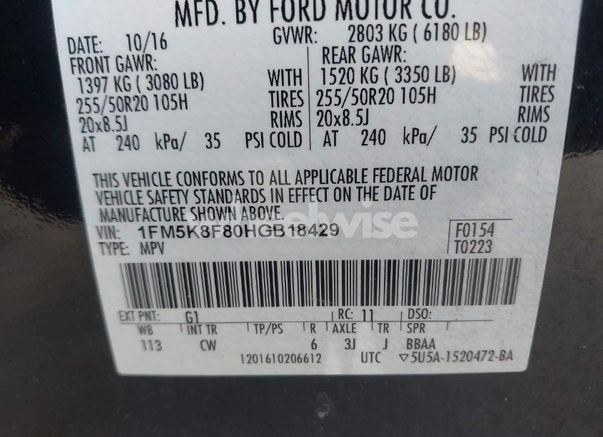 Photo 9 of 2017 Ford Explorer LIMITED (VIN 1FM5K8F80HGB18429)