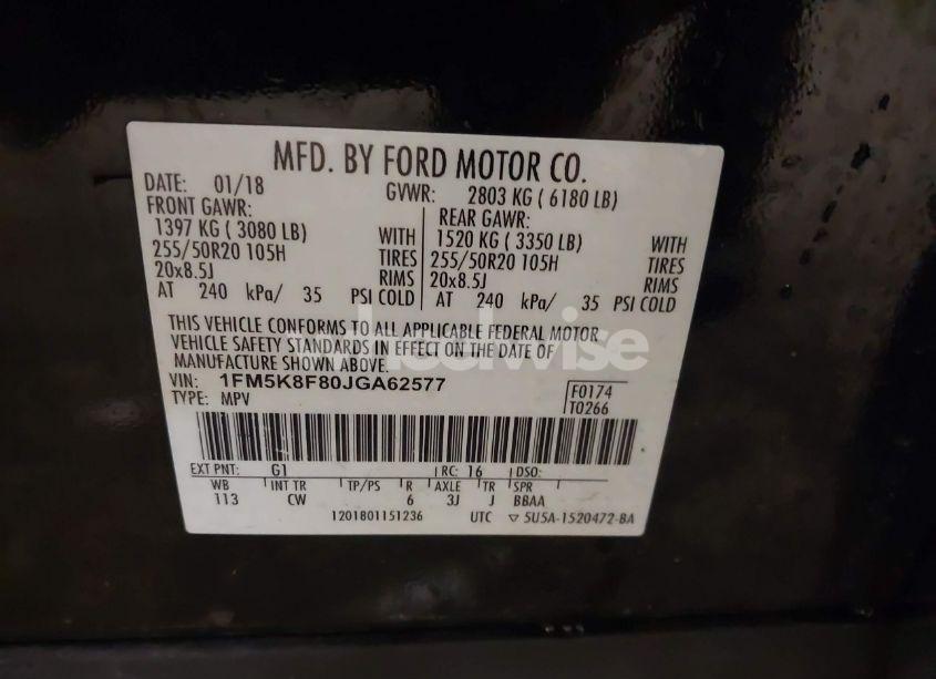 Photo 9 of 2018 Ford Explorer LIMITED (VIN 1FM5K8F80JGA62577)