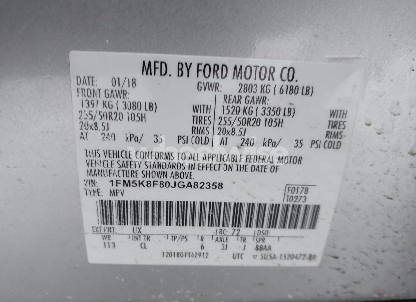 Photo 10 of 2018 Ford Explorer LIMITED (VIN 1FM5K8F80JGA82358)