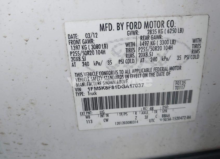 Photo 9 of 2013 Ford Explorer LIMITED (VIN 1FM5K8F81DGA17037)