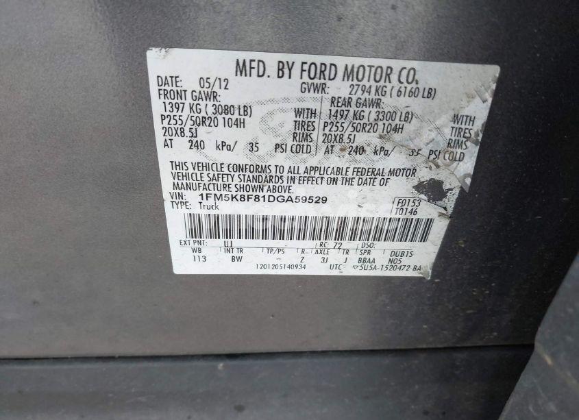 Photo 9 of 2013 Ford Explorer LIMITED (VIN 1FM5K8F81DGA59529)