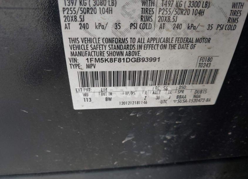 Photo 9 of 2013 Ford Explorer LIMITED (VIN 1FM5K8F81DGB93991)