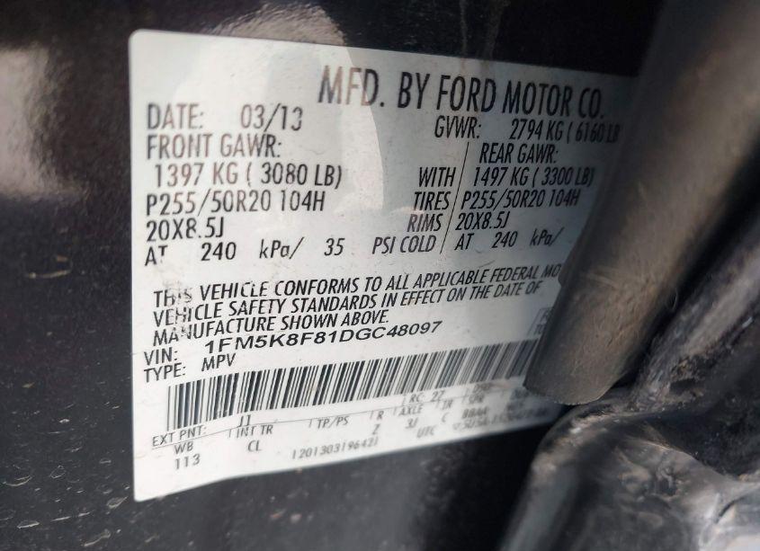 Photo 9 of 2013 Ford Explorer LIMITED (VIN 1FM5K8F81DGC48097)