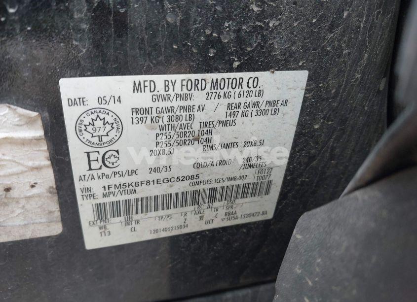 Photo 9 of 2014 Ford Explorer LIMITED (VIN 1FM5K8F81EGC52085)